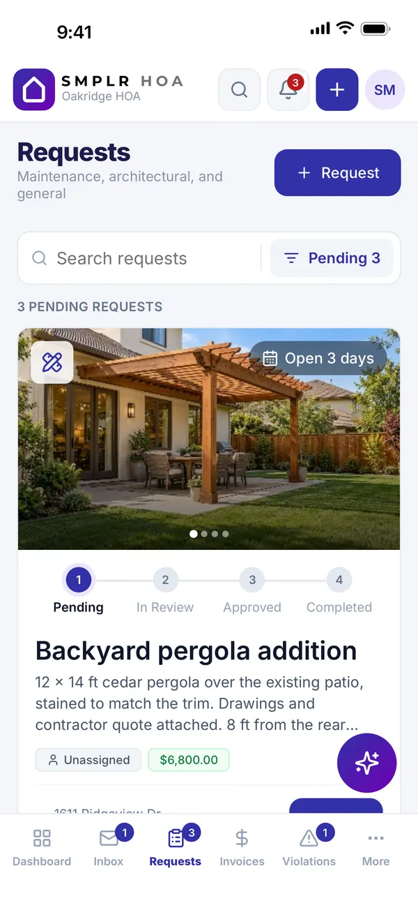 Architectural request for a backyard pergola, with photos and approval progress