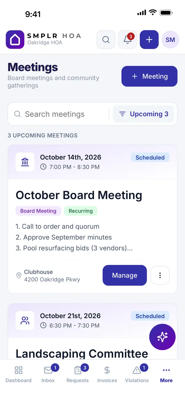 Upcoming board and committee meetings with agendas, times and locations